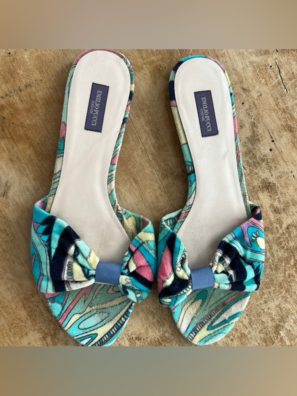 Authentic Vintage Emilio Pucci Terry Cloth Paisley Bow Slide Sandals